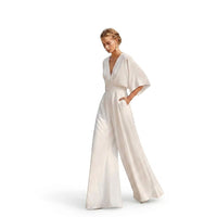 Damen-Jumpsuit mit weitem Bein und V-Ausschnitt - Weiß
