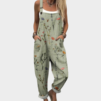 Damen Jumpsuit mit Wildblumen-Print und Seitentaschen - Grün mit Blumenprint