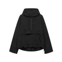 Damen Kapuzen Anorak mit Halb Reißverschluss - Schwarz