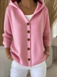Clara | Damen Kapuzen-Cardigan mit Knopfleiste Relaxed Fit Langarm - Rosa