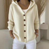 Clara | Damen Kapuzen-Cardigan mit Knopfleiste Relaxed Fit Langarm - Beige