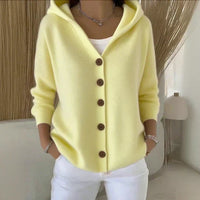 Clara | Damen Kapuzen-Cardigan mit Knopfleiste Relaxed Fit Langarm - Gelb