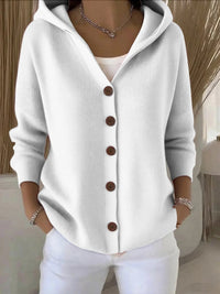 Clara | Damen Kapuzen-Cardigan mit Knopfleiste Relaxed Fit Langarm - Weiß
