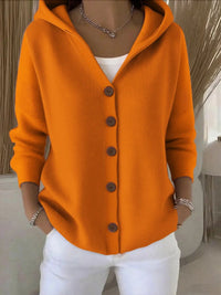Clara | Damen Kapuzen-Cardigan mit Knopfleiste Relaxed Fit Langarm - Orange