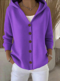 Clara | Damen Kapuzen-Cardigan mit Knopfleiste Relaxed Fit Langarm - Lila