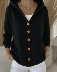 Clara | Damen Kapuzen-Cardigan mit Knopfleiste Relaxed Fit Langarm - Schwarz