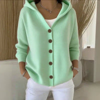 Clara | Damen Kapuzen-Cardigan mit Knopfleiste Relaxed Fit Langarm - Grün