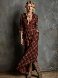 Emilia | Damen Kariertes Flanell Maxi-Hemdblusenkleid Formal Dresses - Rot