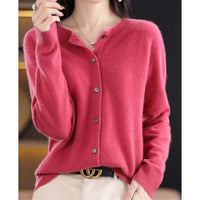 Leonie | Damen Kaschmir Cardigan Klassischer Strickjacke Knopfleiste - Dunkelrosa