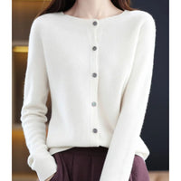 Leonie | Damen Kaschmir Cardigan Klassischer Strickjacke Knopfleiste - Weiß