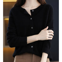 Leonie | Damen Kaschmir Cardigan Klassischer Strickjacke Knopfleiste - Schwarz