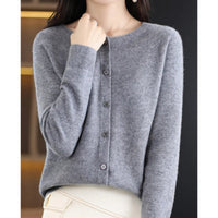 Leonie | Damen Kaschmir Cardigan Klassischer Strickjacke Knopfleiste - Grau