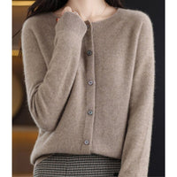 Leonie | Damen Kaschmir Cardigan Klassischer Strickjacke Knopfleiste - Braun