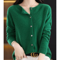 Leonie | Damen Kaschmir Cardigan Klassischer Strickjacke Knopfleiste - Dunkelgrün