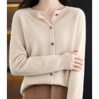 Leonie | Damen Kaschmir Cardigan Klassischer Strickjacke Knopfleiste - Khaki