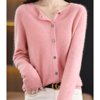 Leonie | Damen Kaschmir Cardigan Klassischer Strickjacke Knopfleiste - Hellrosa