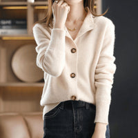 Charlotte | Damen Kaschmirmix Strick Cardigan mit Knopfleiste - Beige