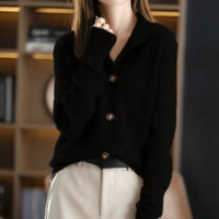 Charlotte | Damen Kaschmirmix Strick Cardigan mit Knopfleiste - Schwarz