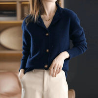 Charlotte | Damen Kaschmirmix Strick Cardigan mit Knopfleiste - Dunkelblau