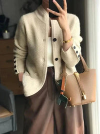 Johanna | Damen Kaschmirwolle Strickjacke Cardigan mit Knopfleiste - Beige