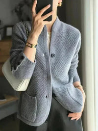 Johanna | Damen Kaschmirwolle Strickjacke Cardigan mit Knopfleiste - Blau