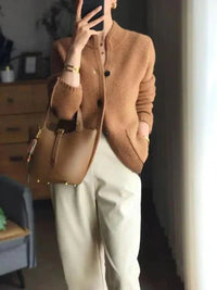 Johanna | Damen Kaschmirwolle Strickjacke Cardigan mit Knopfleiste - Braun