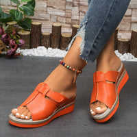 Damen-Keilsandalen mit Klettverschluss - Orange