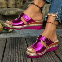 Damen-Keilsandalen mit Klettverschluss - Magenta