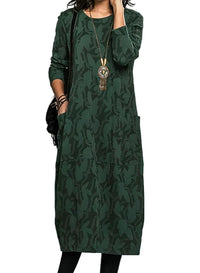 Damen Kleid mit Print und langen Ärmeln - Dunkelgrün