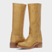 Mia | Damen Kniehohe Lederstiefel im klassischen Western-Stil - Gelb