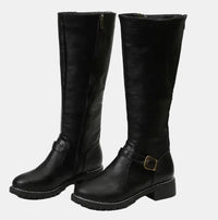 Nora | Damen Kniehohe Stiefel mit Schnalle und Reißverschluss - Schwarz