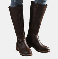Nora | Damen Kniehohe Stiefel mit Schnalle und Reißverschluss - Dunkelbraun