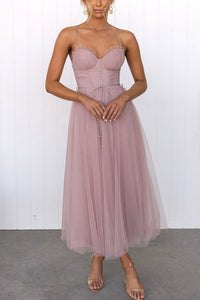 Damen Korsett-Midikleid mit Herzausschnitt und Tüllrock - Rosa