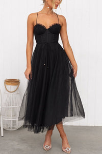 Damen Korsett-Midikleid mit Herzausschnitt und Tüllrock - Schwarz