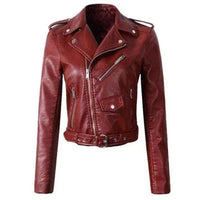 Annika | Damen Kunstleder Bikerjacke Kurzjacke mit Reißverschluss - Rot