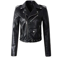 Annika | Damen Kunstleder Bikerjacke Kurzjacke mit Reißverschluss - Schwarz