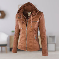 Annika | Damen Kunstleder Kapuzenjacke mit Reißverschluss Taillierter Women Coat - Khaki