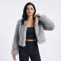 Lena | Damen Kurz Kunstpelz Cardigan Jacke - Grau