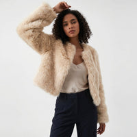 Lena | Damen Kurz Kunstpelz Cardigan Jacke - Aprikose
