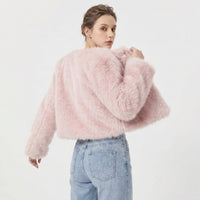 Lena | Damen Kurz Kunstpelz Cardigan Jacke - Rosa