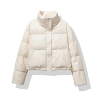 Damen Kurze Steppjacke mit Stehkragen Druckknopfleiste und Eingrifftaschen - Beige