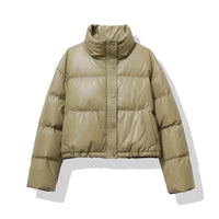 Damen Kurze Steppjacke mit Stehkragen Druckknopfleiste und Eingrifftaschen - Khaki