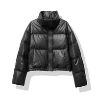 Damen Kurze Steppjacke mit Stehkragen Druckknopfleiste und Eingrifftaschen - Schwarz