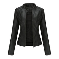 Katharina | Damen Kurze Taillierte Kunstleder Bikerjacke mit Reißverschluss - Schwarz