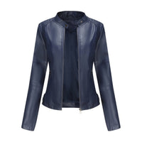 Katharina | Damen Kurze Taillierte Kunstleder Bikerjacke mit Reißverschluss - Blau