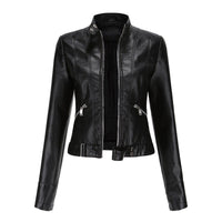 Hannah | Damen Kurzgeschnittene Biker Kunstleder Jacke mit Reißverschluss - Schwarz