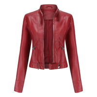 Hannah | Damen Kurzgeschnittene Biker Kunstleder Jacke mit Reißverschluss - Rot