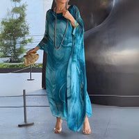 Sophie | Damen Langarm Maxikleid Fließendes Rundhals Abendkleid - Blau