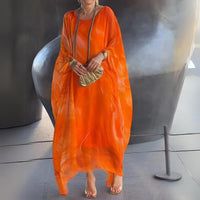 Sophie | Damen Langarm Maxikleid Fließendes Rundhals Abendkleid - Orange