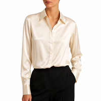 Damen Langarmbluse mit Kragen und Knopfleiste sowie Rückenpasse - Creme